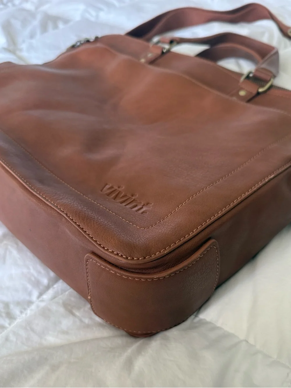 Tan Genuine Leather Men's Briefcase with Shoulder Strap